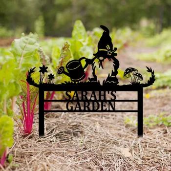 Gnome Metal Garden Sign, Custom Outdoor Decor, Wedding Art Gift For Her, Gardening Lovers