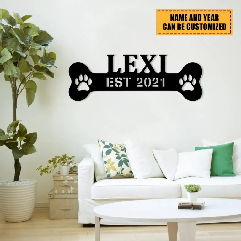 Personalized Dog Paw Bone Metal Sign, Pet Housewarming Home Decor