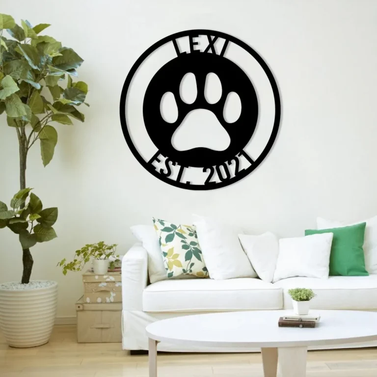 Personalized Dog Paw Metal Sign, Custom Pet Art Gift For Dog Lovers