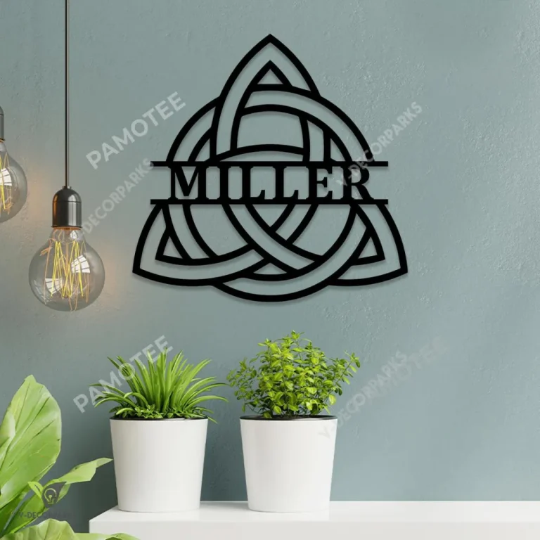 Triquetra Trinity Circle Knot Custom Name Metal Wall Art, Irish Home Decor, Various Sizes