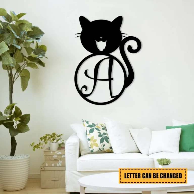 Personalized Name Smiling Cat Metal Sign, Pet Housewarming Metal Art