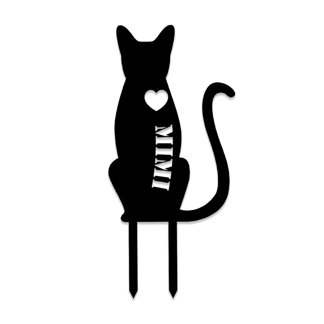 1551-03.webp Cat Metal Sign, Custom Pet Housewarming Metal Garden Sign, Stake
