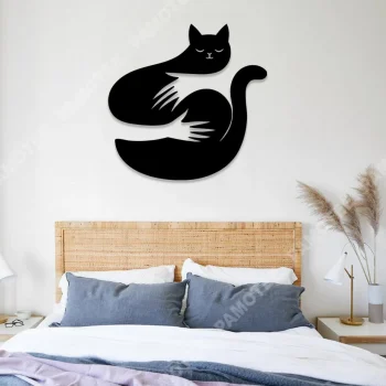 Girl Hugs Cat Metal Sign, Housewarming Steel Plaque