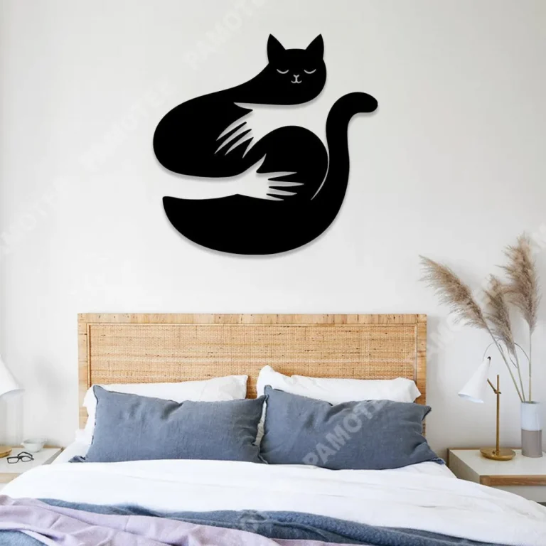 Girl Hugs Cat Metal Sign, Housewarming Steel Plaque