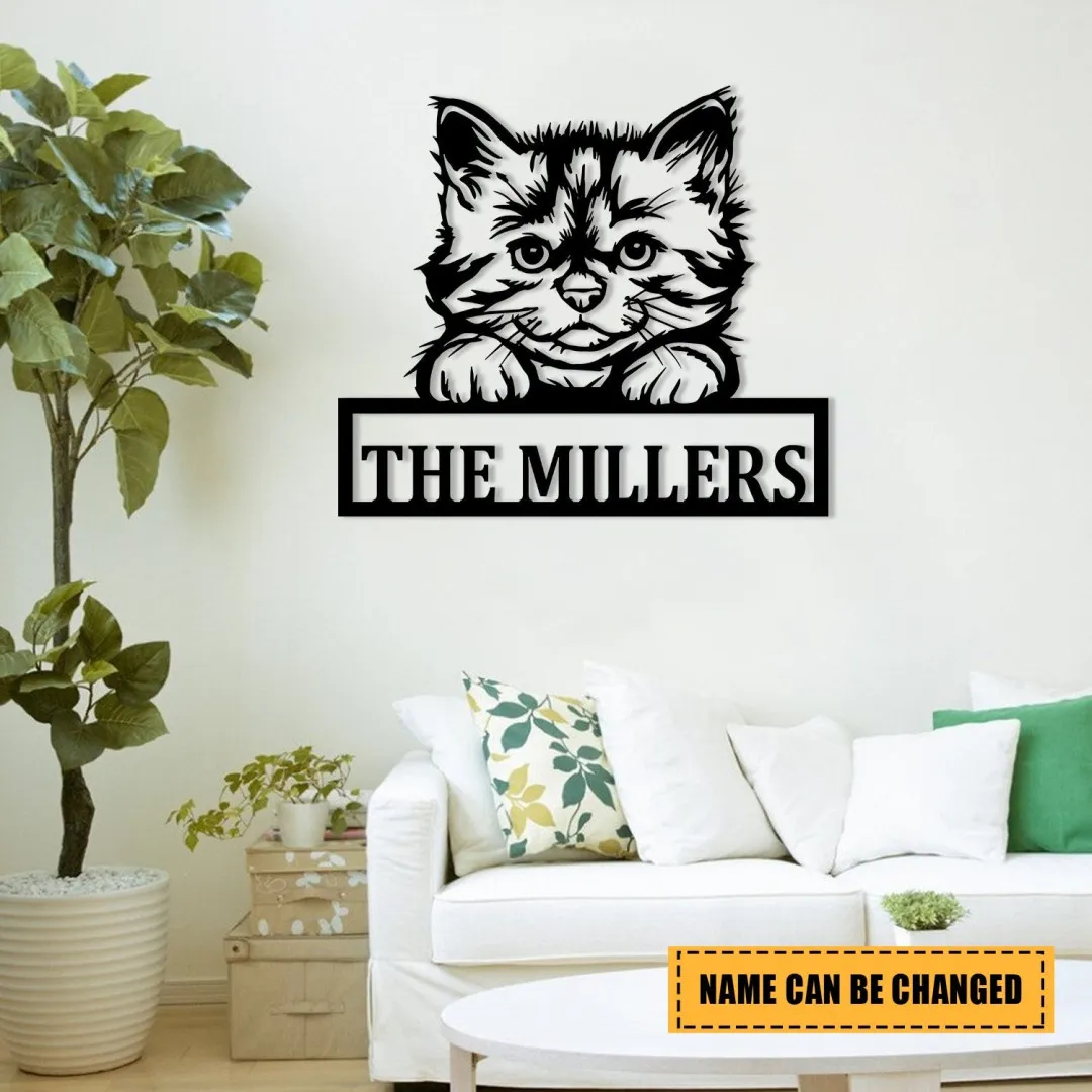 1564.webp Personalized Kitty Cat Metal Sign, Custom Pet Housewarming Wall Decor