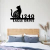 Personalized Address Cat Art Metal Sign, Custom Housewarming Metal Art, Wall Decor