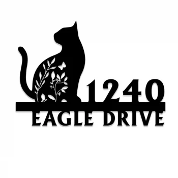 Personalized Address Cat Art Metal Sign, Custom Housewarming Metal Art, Wall Decor