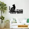 Personalized Address Cat Art Metal Sign, Custom Housewarming Metal Art, Wall Decor