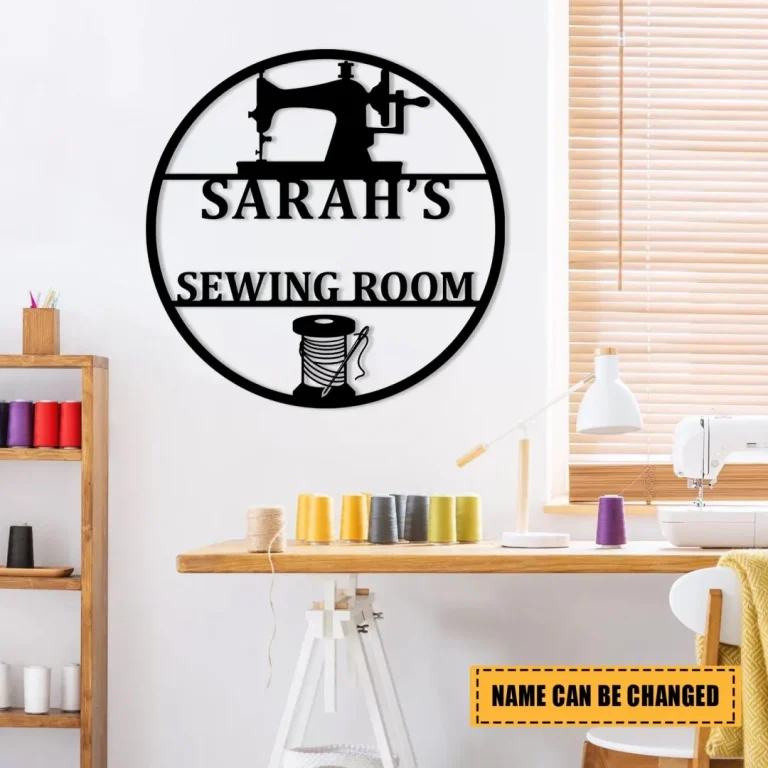 Personalized Sewing Machine Metal Sign, Custom Sewing Room Metal Art