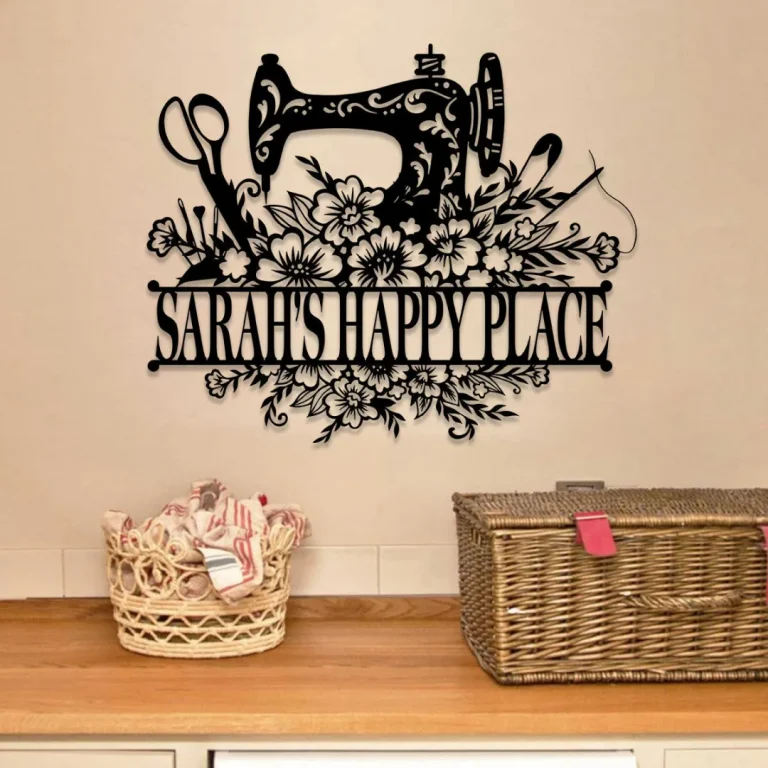 Personalized Sewing Machine Metal Sign, Seamstress, Tailor Room Metal Art Gift For Her