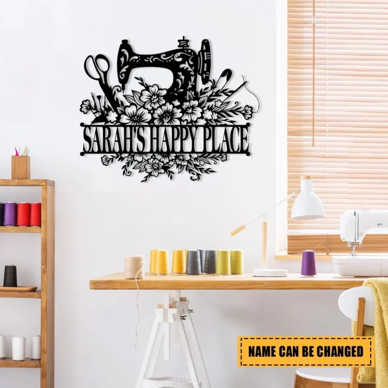 Personalized Sewing Machine Metal Sign, Seamstress, Tailor Room Metal Art Gift For Her