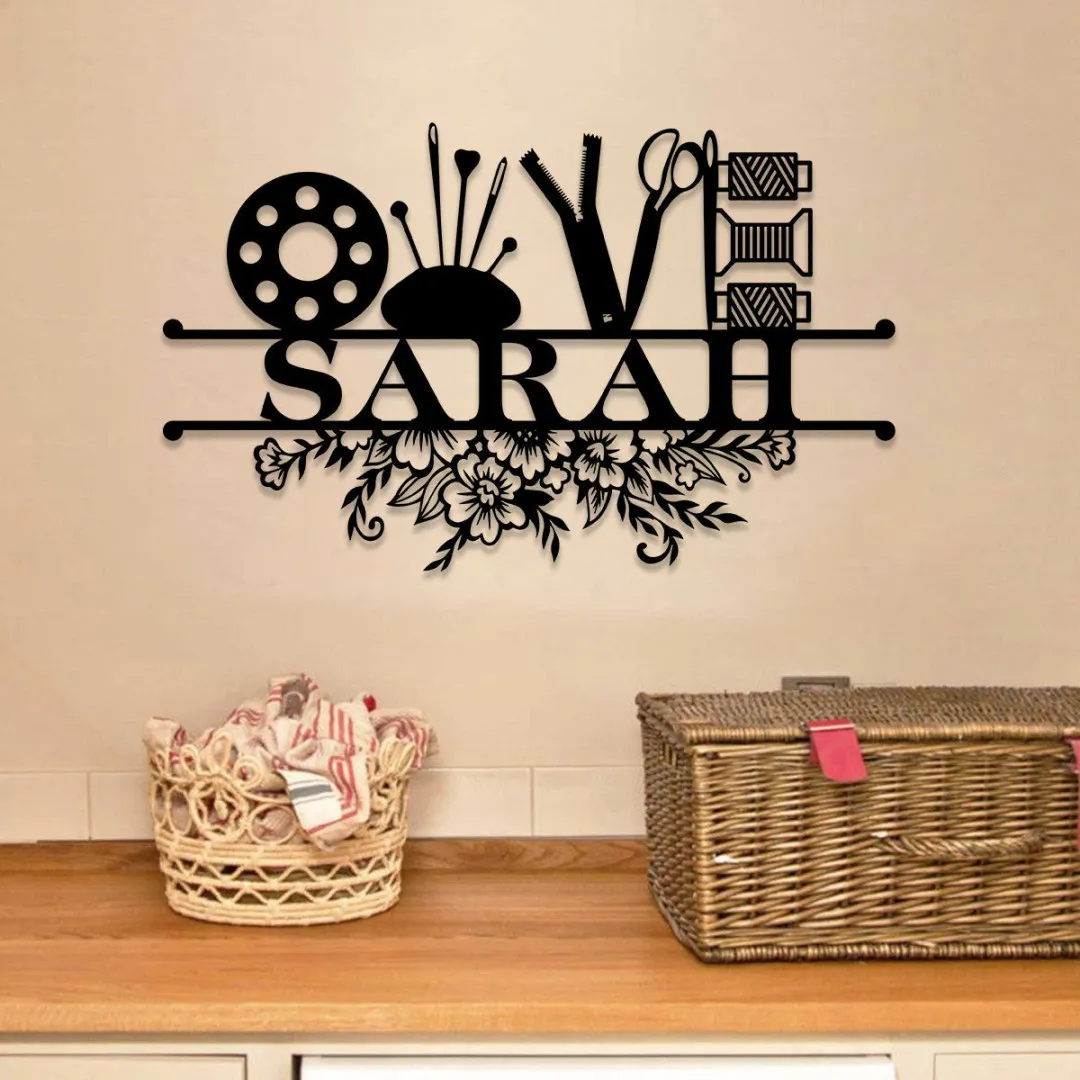 1586-01.webp Personalized Sewing Metal Sign, Custom Sewing Room Metal Art, Wall Decor