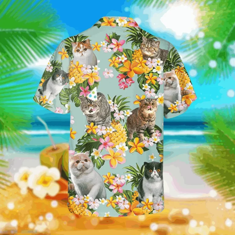 Exotic Kitty Pineapple Flowers Hawaii Shirt, Beach Outfit For Husband, Aloha Shirt For Mens, Womens