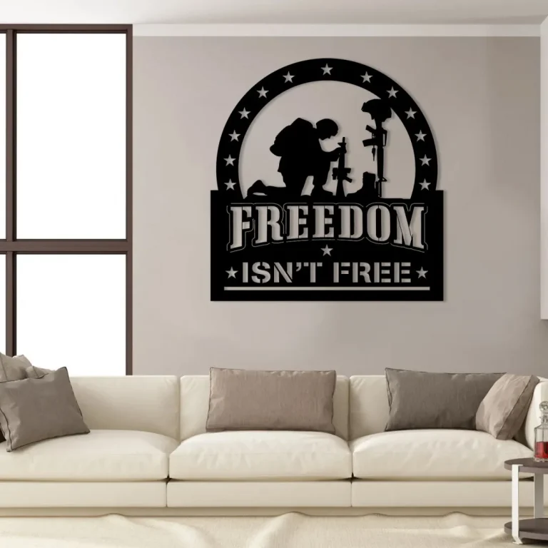 Freedom Isn't Free Kneeling Soldier Veteran Metal Sign