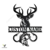 Deer Fish Hook Personalized Monogram Metal Wall Decor, Cut Metal Sign, Metal Wall Art, Metal House Sign