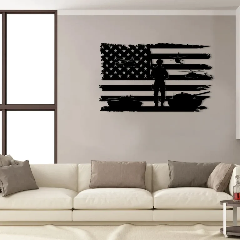 Soldier Tank Helicopter American Flag Veteran Metal Art, Patriot Day Gift