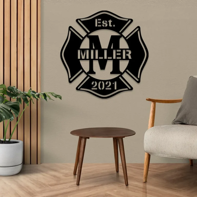 Custom Family Name Date Firefighter Logo Metal Art