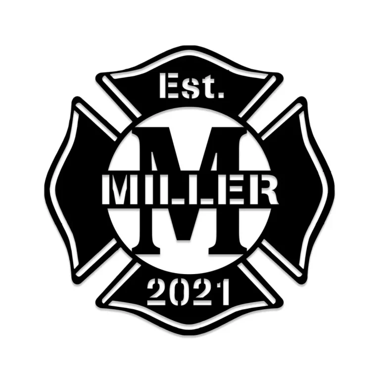 Custom Family Name Date Firefighter Logo Metal Art