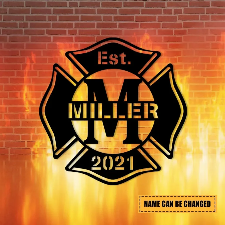 Custom Family Name Date Firefighter Logo Metal Art