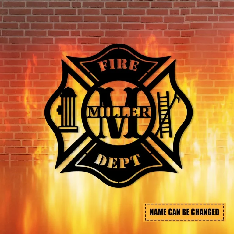 Personalized Name Fire Dept Firefighter Metal Wall Decor, Gift For Fireman