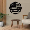 Personalized American Flag Firefighter Logo Metal Plaque, Housewarming Art, Fireman Gift