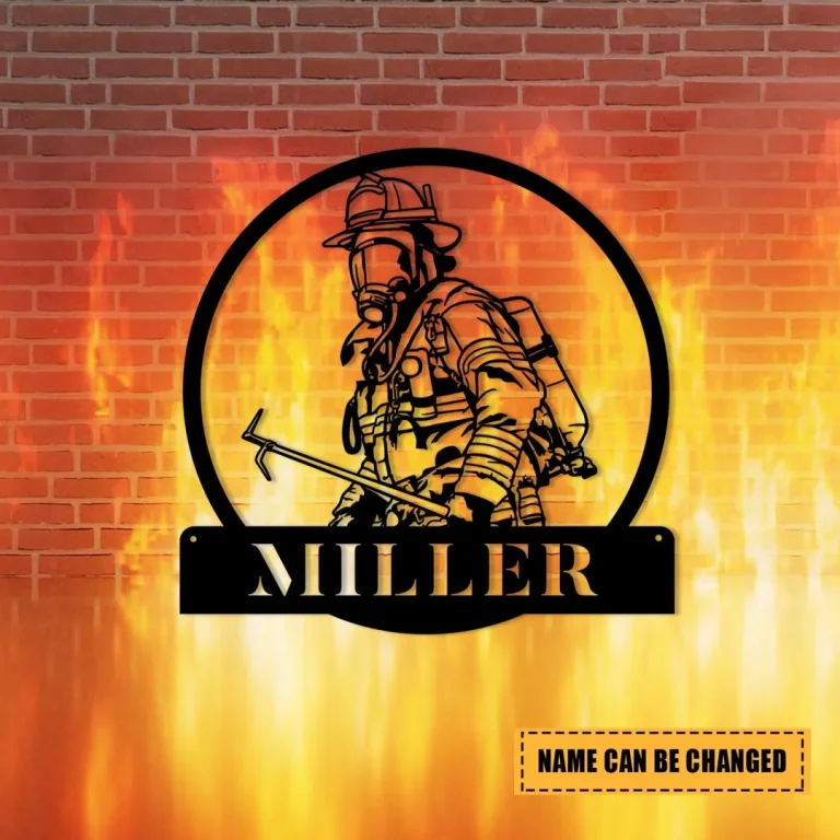 Personalized Name Fireman Metal Wall Art, Firefighter First Responder Gift