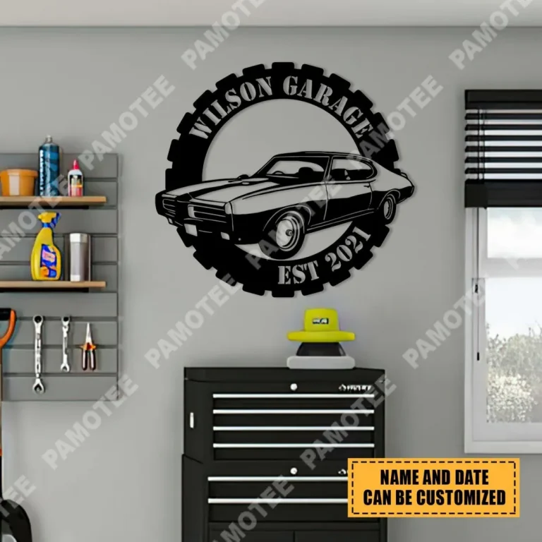 Custom Name Established Date Car Garage Steel Art, Wall Decor For Him