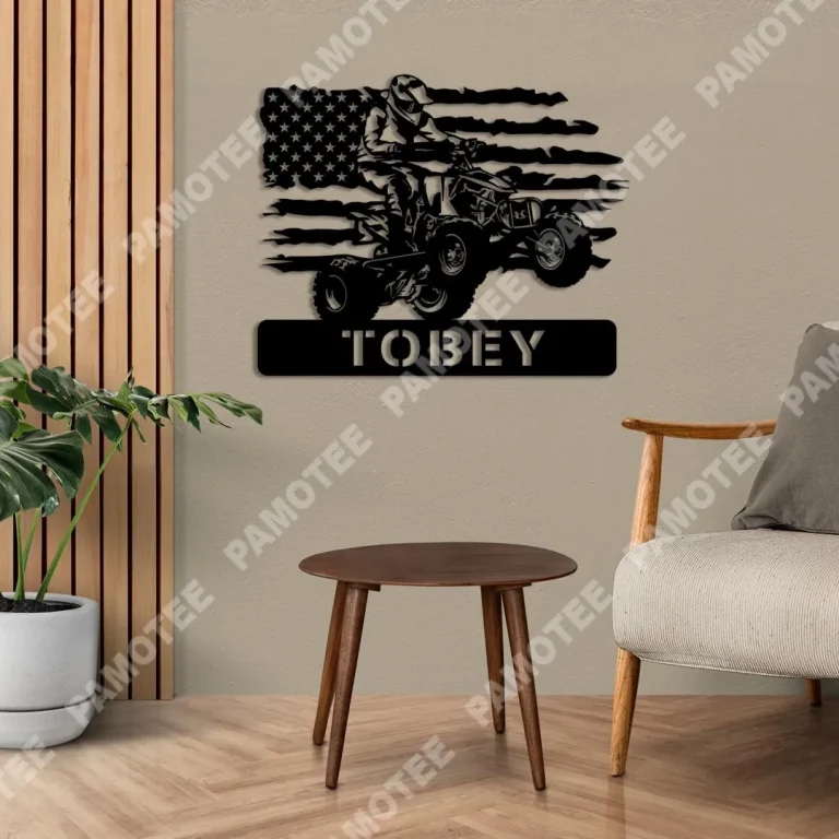 Personalized Atv Driver With American Flag Metal Sign, Man Cave Plaque, Father's Day Gift
