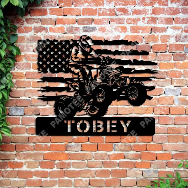 Personalized Atv Driver With American Flag Metal Sign, Man Cave Plaque, Father's Day Gift
