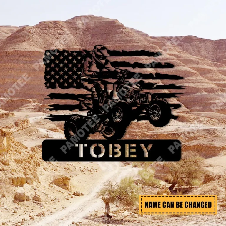 Personalized Atv Driver With American Flag Metal Sign, Man Cave Plaque, Father's Day Gift
