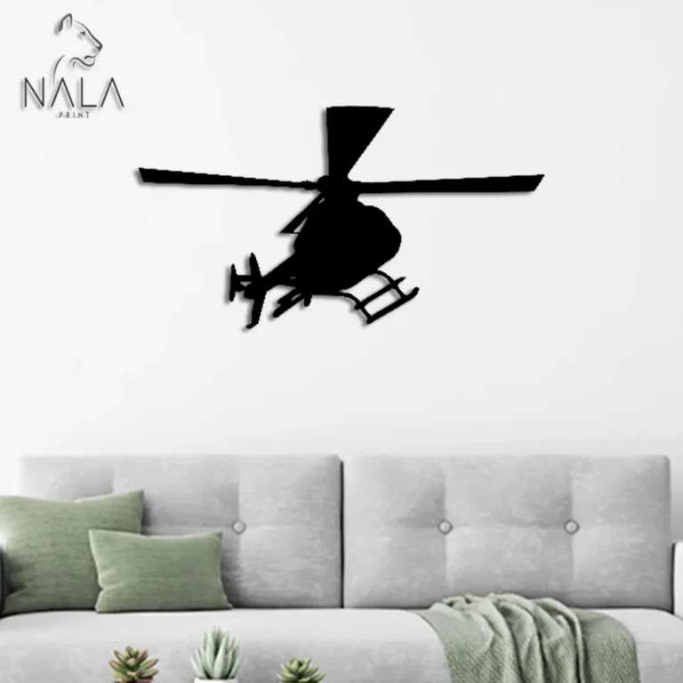 Helicopter Silhouette Wall Decor, Helicopter Metal Artwork, Military Equipment Design Wall Art, Gift For Him