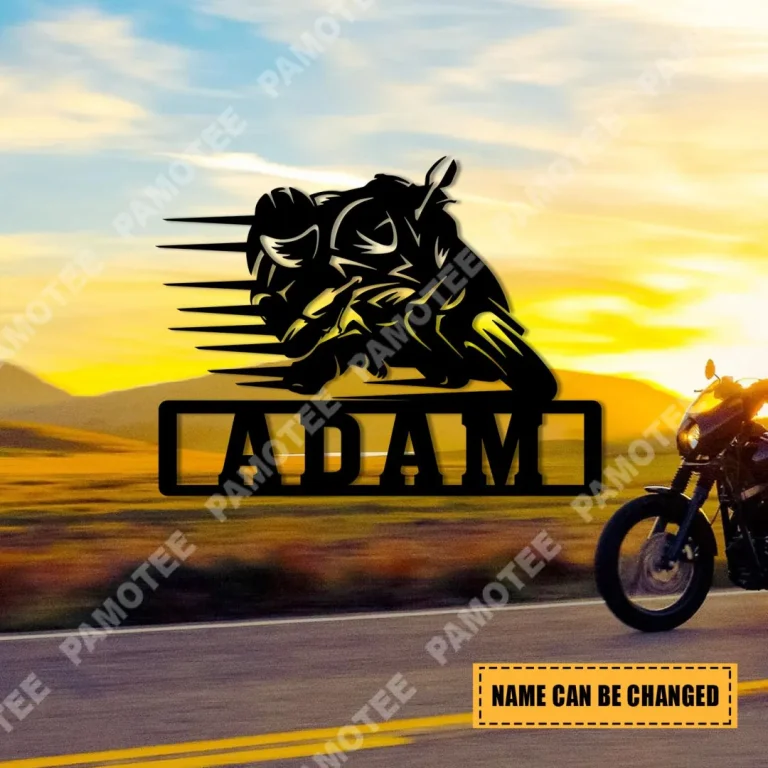 Custom Name Biker Racing Metal Art, Wall Decor For Garage