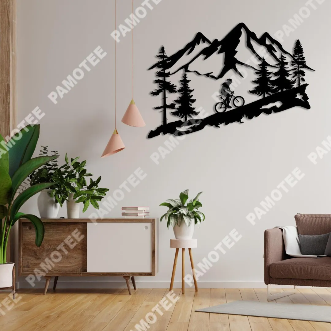 1726_253D01.webp Riding Bike On Mountain Steel Sign, Metal Wall Hanging