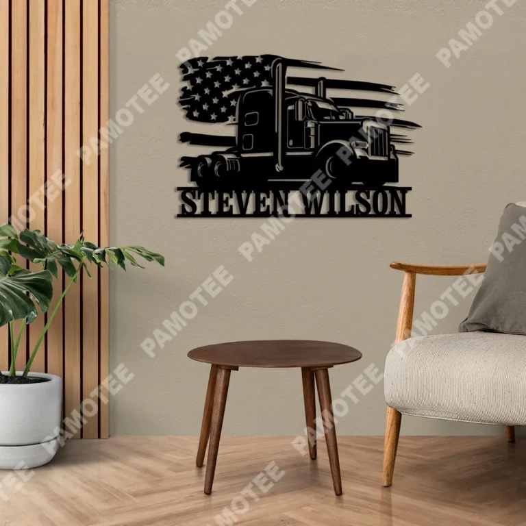Custom Truck And American Flag Metal Sign, Gift For, Husband, Gift For Him