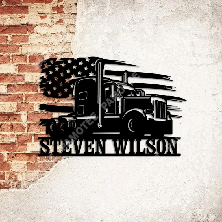 Custom Truck And American Flag Metal Sign, Gift For, Husband, Gift For Him
