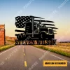 Custom Truck And American Flag Metal Sign, Gift For, Husband, Gift For Him