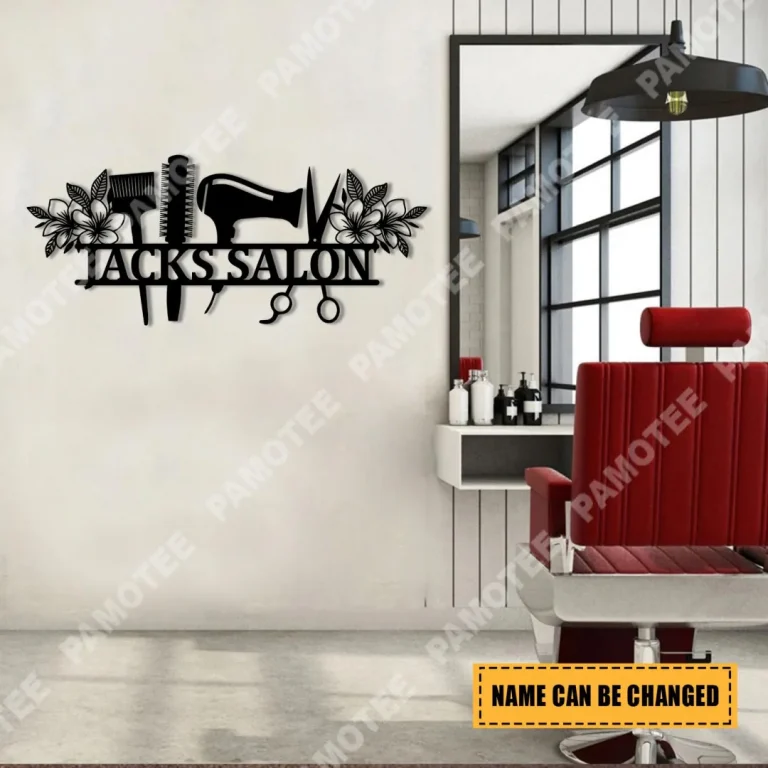 Customized Hair Stylist With Flowers Metal Wall Decor, Wall Hanging Art
