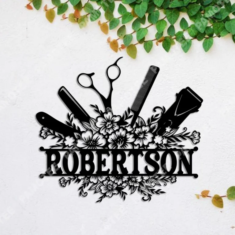 Customized Barber With Flowers Metal Sign, Hairdresser Metal Gift