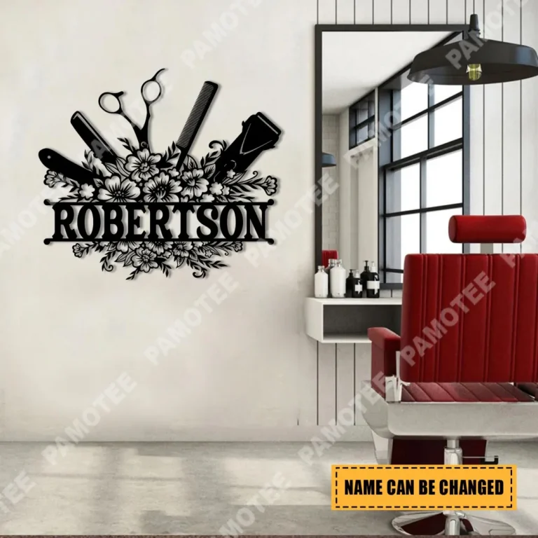 Customized Barber With Flowers Metal Sign, Hairdresser Metal Gift