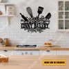 Personalized Name Utensils And Flowers Metal Art, Steel Plaque For Your Kitchen
