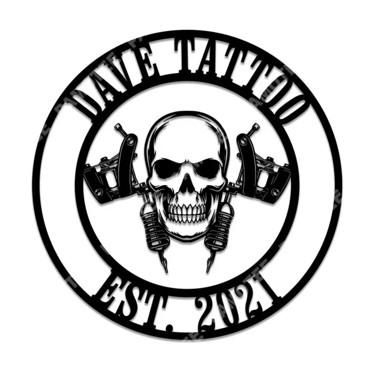 Custom Name And Est Date Skull Tattoo Artist Metal Sign, Steel Wall Hanging