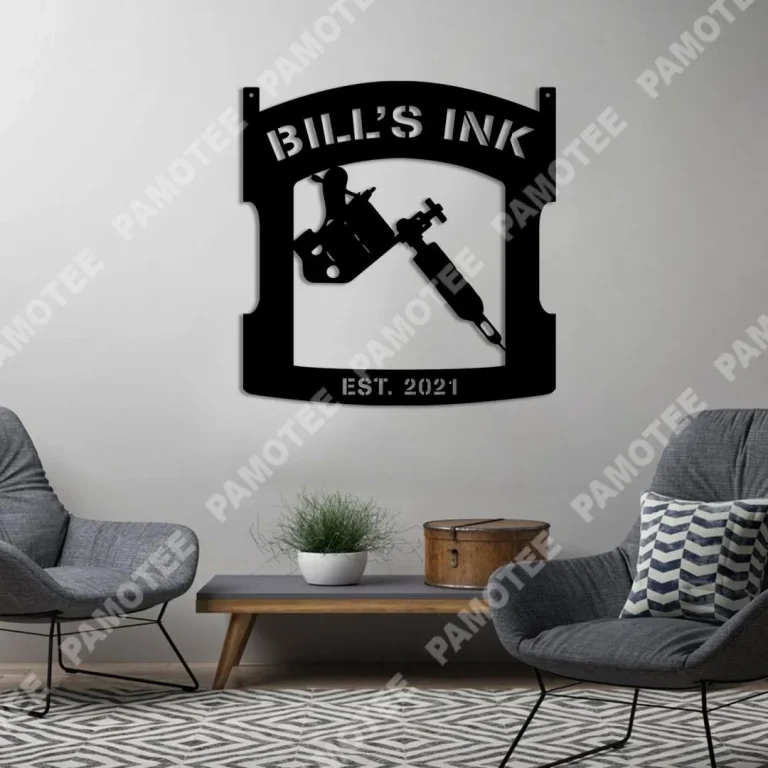Customized Name Date Tattoo Artist Metal Wall Art, Gift For Husband