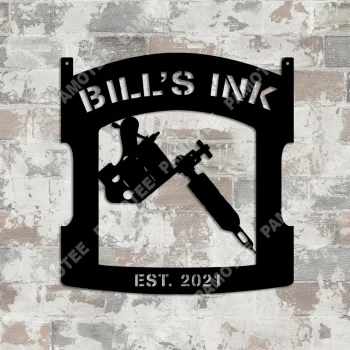 Customized Name Date Tattoo Artist Metal Wall Art, Gift For Husband