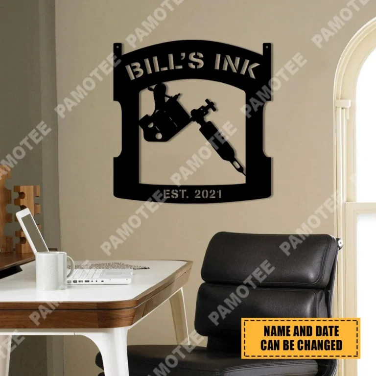 Customized Name Date Tattoo Artist Metal Wall Art, Gift For Husband