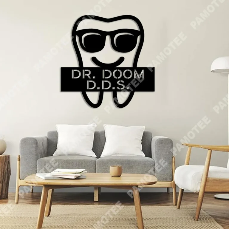 Personalized Tooth Wearing Sunglasses Funny Dentist Metal Sign, Housewarming Decoration