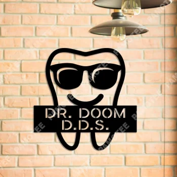 Personalized Tooth Wearing Sunglasses Funny Dentist Metal Sign, Housewarming Decoration