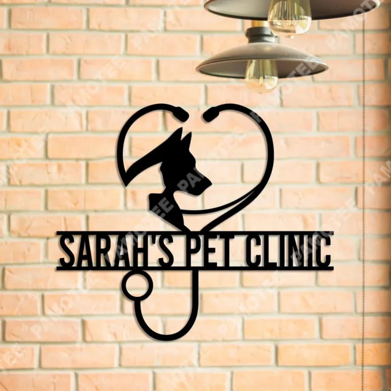 Custom Pet Clinic Metal Sign, Dog And Cat Clinic Steel Wall Art