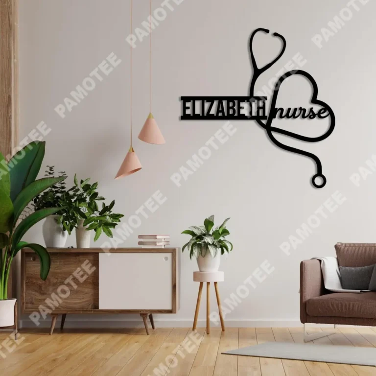 Personalized Name Stethoscope Metal Art, Registered Nurse Home Decor