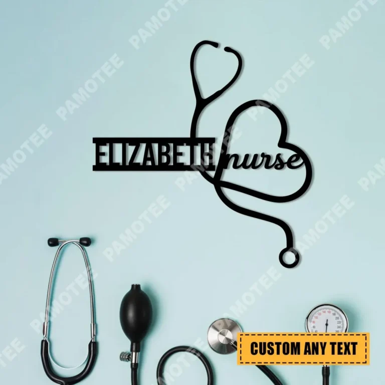 Personalized Name Stethoscope Metal Art, Registered Nurse Home Decor