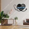 Custom Couple Name Nurse And Police Metal Sign, American Flag In Heart Steel Decor